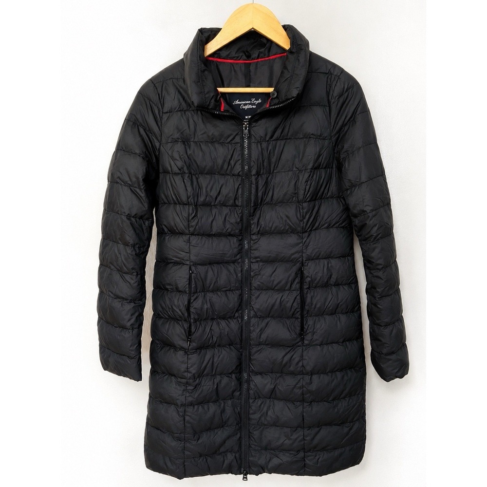 American Eagle Women's Black Down Puffer Coat Jacket M Packable 70/30